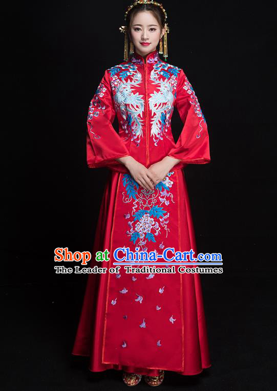 Chinese Ancient Embroidered Grape Wedding Costumes Bride Formal Dresses Red XiuHe Suit for Women