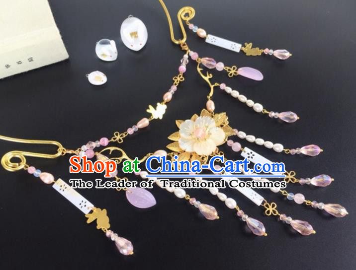 Handmade Chinese Traditional Accessories Hanfu Shell Flower Tassel Necklace for Women