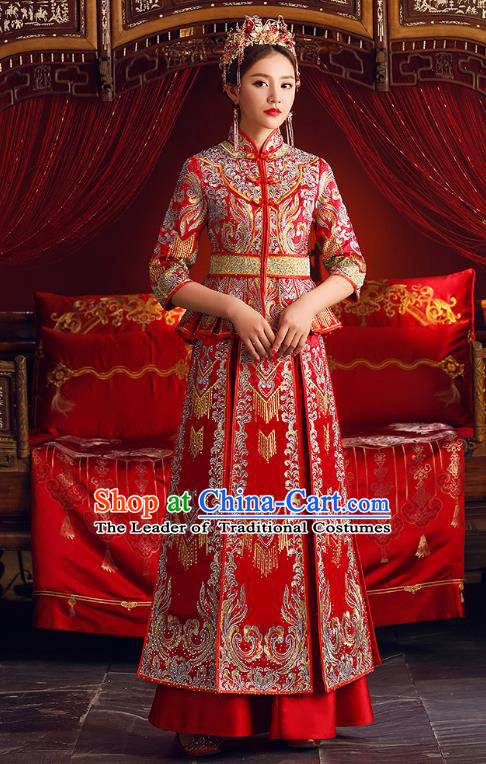 Chinese Ancient Bride Formal Dresses Embroidered XiuHe Suit Traditional Wedding Costumes for Women