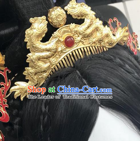 Chinese Traditional Hair Accessories Golden Dragon Hair Comb Ancient Hanfu Hairpins for Women