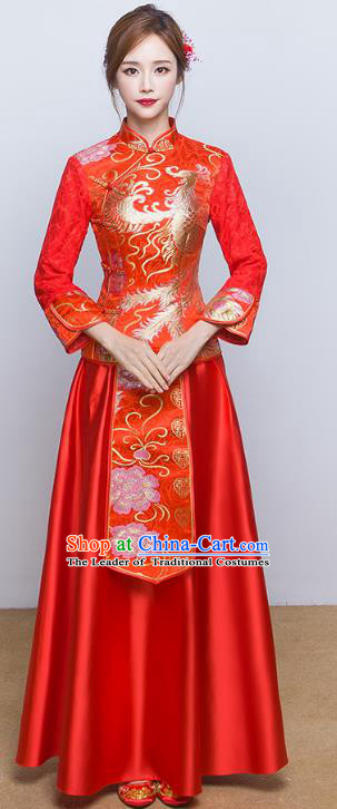 Chinese Ancient Wedding Costumes Bride Red Formal Dresses Embroidered Slim XiuHe Suit for Women