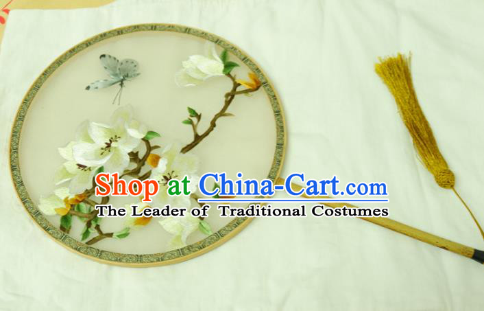 Chinese Traditional Ancient Palace Fan Embroidered Magnolia Flower Fans for Women