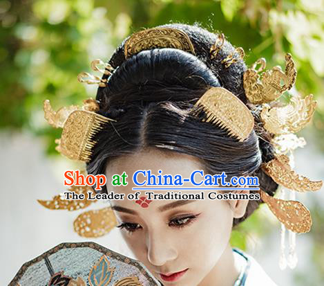 Chinese Traditional Hair Accessories Ancient Empress Golden Hair Comb Hairpins for Women