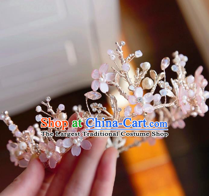 Top Grade Wedding Bride Hair Accessories Princess Hair Clasp Pink Flowers Royal Crown for Women