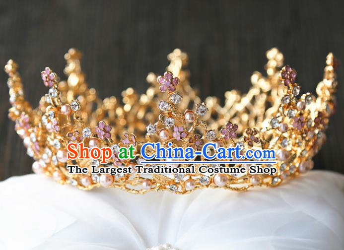 Top Grade Wedding Bride Hair Accessories Baroque Queen Golden Royal Crown for Women