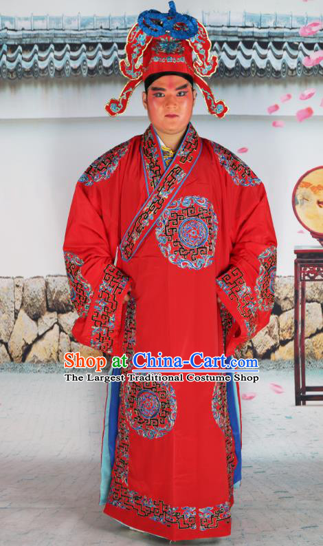 Professional Chinese Peking Opera Niche Costume Scholar Red Robe and Hat for Adults
