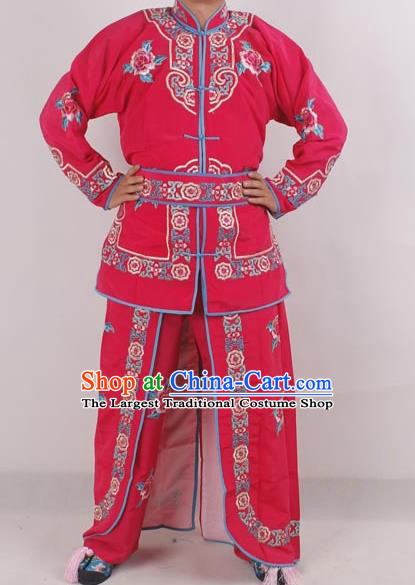 Professional Chinese Peking Opera Female Warrior Costume Ancient Swordswoman Embroidered Rosy Clothing for Adults