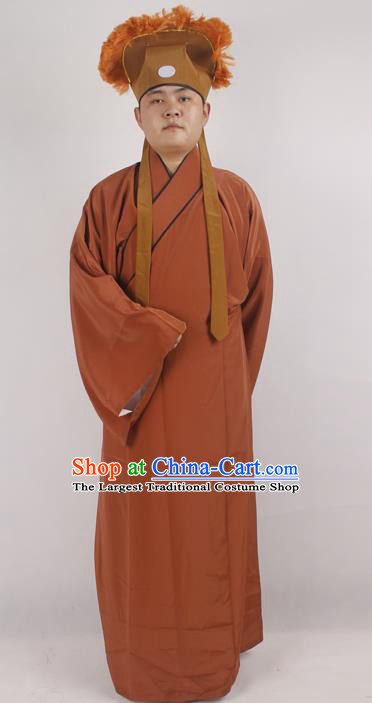 Professional Chinese Peking Opera Niche Costume Beijing Opera Scholar Brown Robe and Hat for Adults