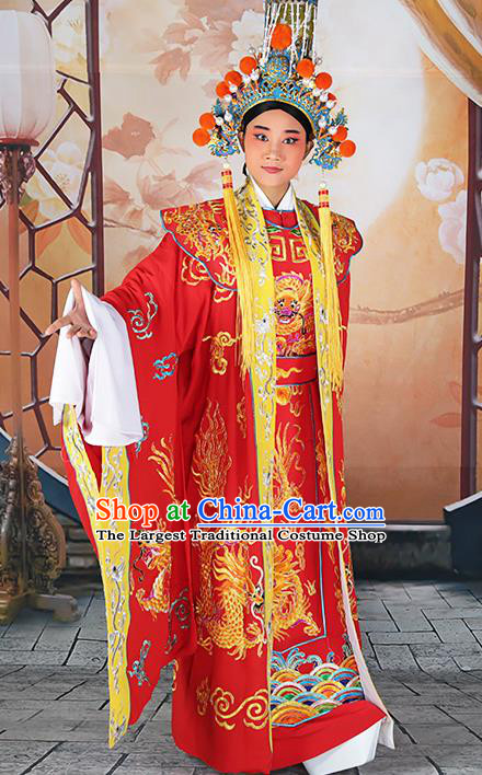 Professional Chinese Peking Opera Emperor Red Costume and Hat for Adults
