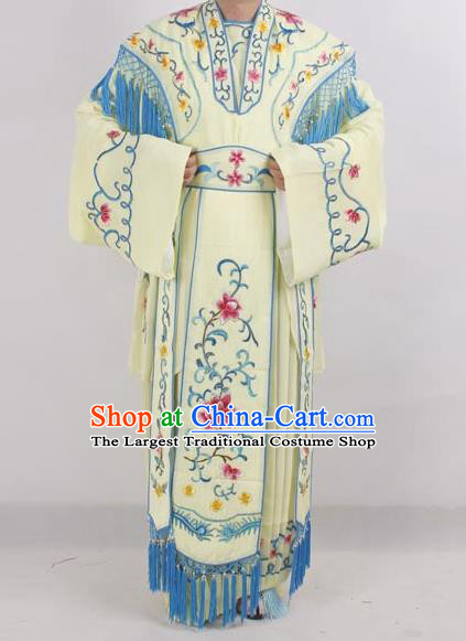 Professional Chinese Peking Opera Diva Costumes Ancient Fairy Embroidered Light Yellow Dress for Adults