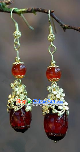 Chinese Handmade Earrings Ancient Bride Red Agate Jewelry Accessories for Women