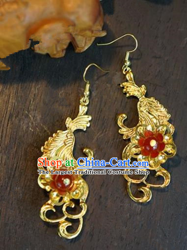 Chinese Handmade Ancient Bride Golden Earrings Jewelry Accessories for Women