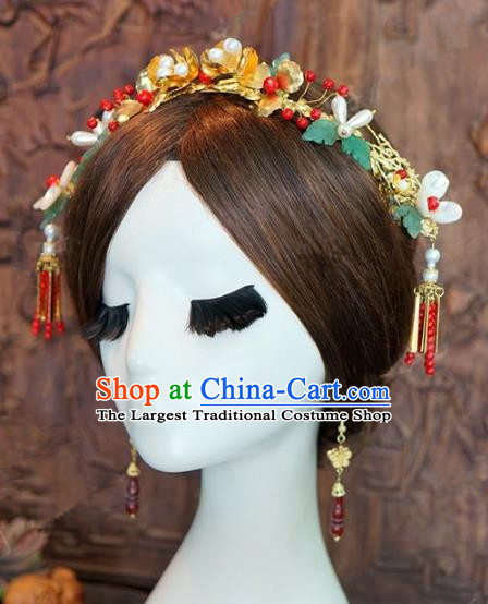 Chinese Traditional Ancient Bride Headdress Wedding Phoenix Coronet Hairpins Complete Set for Women