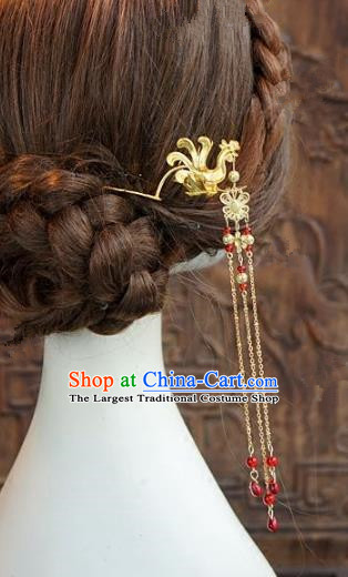 Chinese Handmade Ancient Hair Accessories Ancient Hanfu Phoenix Tassel Hairpins for Women