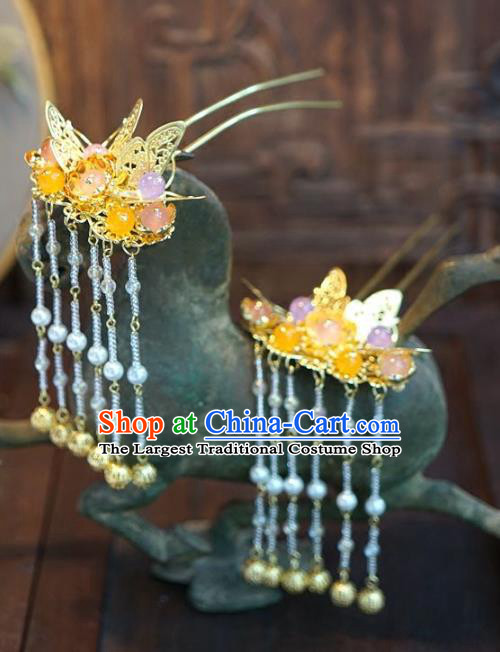Chinese Handmade Ancient Hair Accessories Ancient Hanfu Butterfly Tassel Hairpins for Women