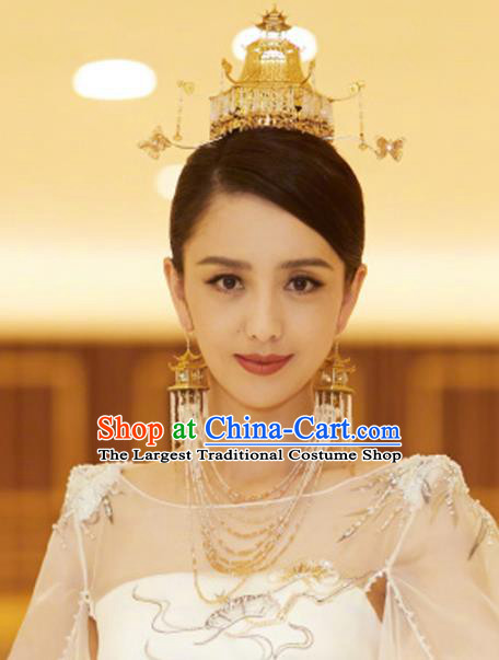 Chinese Ancient Bride Golden Phoenix Coronet Handmade Hairpins Hair Accessories for Women