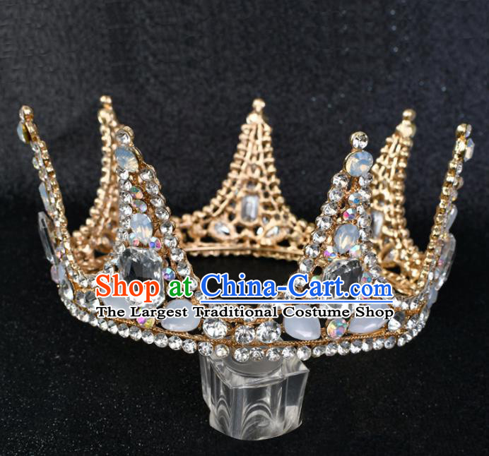 Handmade Baroque Bride Crystal Round Royal Crown Wedding Hair Jewelry Accessories for Women