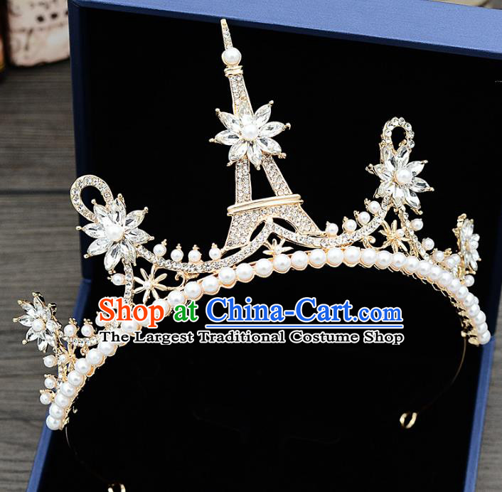 Handmade Baroque Bride Tower Crystal Royal Crown Wedding Hair Jewelry Accessories for Women