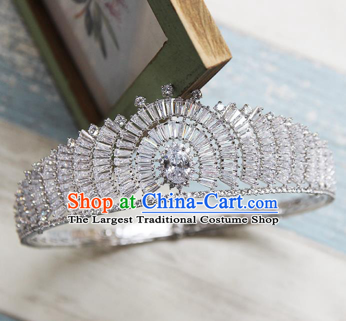 Handmade Baroque Bride Round Royal Crown Wedding Queen Crystal Hair Jewelry Accessories for Women
