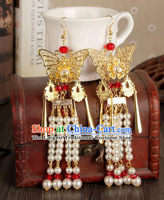 Top Grade Handmade Jewelry Accessories Bride Pearls Tassel Butterfly Earrings for Women