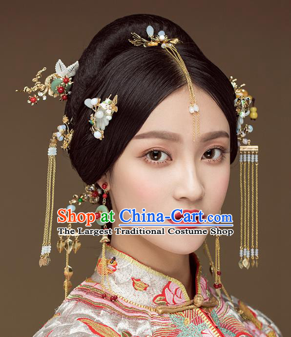 Chinese Ancient Handmade Tassel Hairpins Bride Hair Accessories Complete Set for Women
