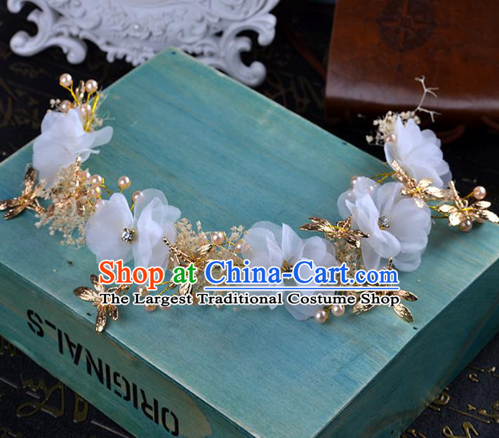 Handmade Baroque Bride White Flowers Dragonfly Hair Clasp Wedding Hair Jewelry Accessories for Women
