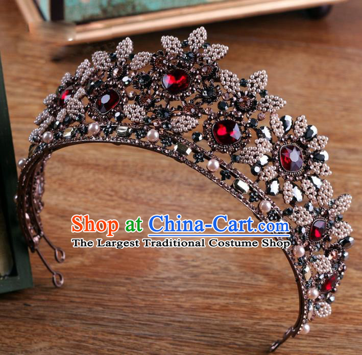 Handmade Wedding Baroque Queen Crystal Black Royal Crown Bride Hair Jewelry Accessories for Women