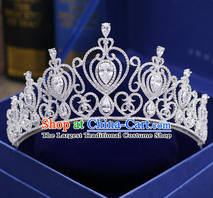 Top Grade Handmade Baroque Zircon Royal Crown Wedding Bride Hair Jewelry Accessories for Women