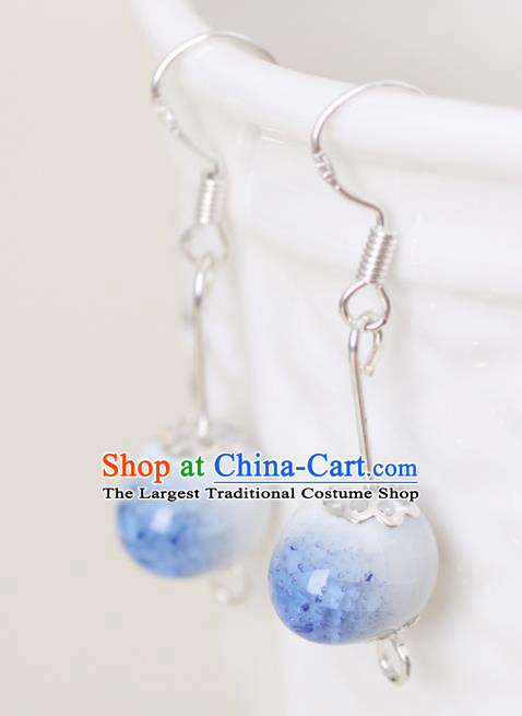Top Grade Chinese Handmade Blue Earrings Jingdezhen Ceramics Ear Accessories for Women