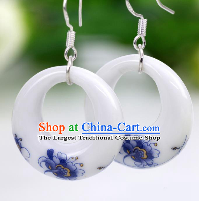 Top Grade Chinese Handmade Printing Peony Ceramics Earrings for Women