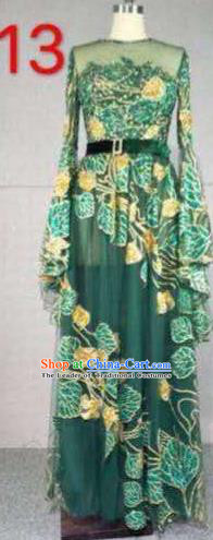 Top Grade Catwalks Customized Costume Green Veil Full Dress Stage Performance Model Show Clothing for Women