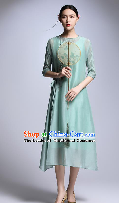 Chinese Traditional Tang Suit Embroidered Green Cheongsam China National Qipao Dress for Women