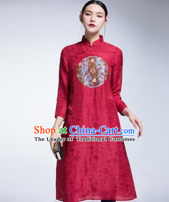 Chinese Traditional Tang Suit Embroidered Red Cheongsam China National Qipao Dress for Women