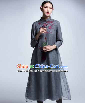 Chinese Traditional Tang Suit Grey Woolen Cheongsam China National Qipao Dress for Women
