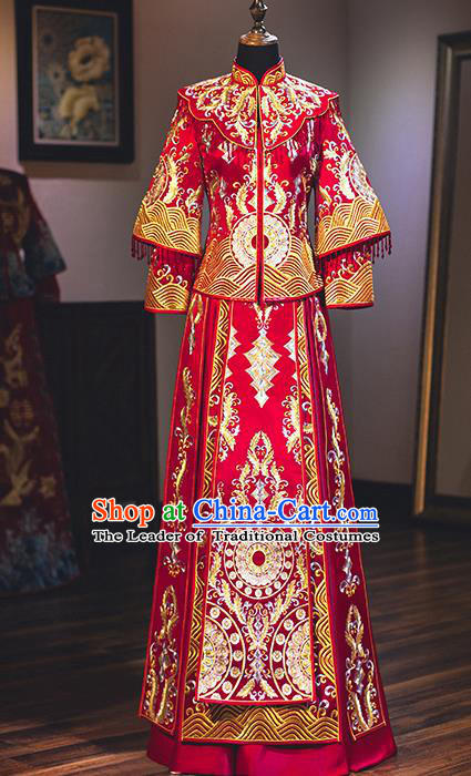 Chinese Traditional Wedding Embroidered Bottom Drawer Ancient Bride Xiuhe Suit Costume for Women