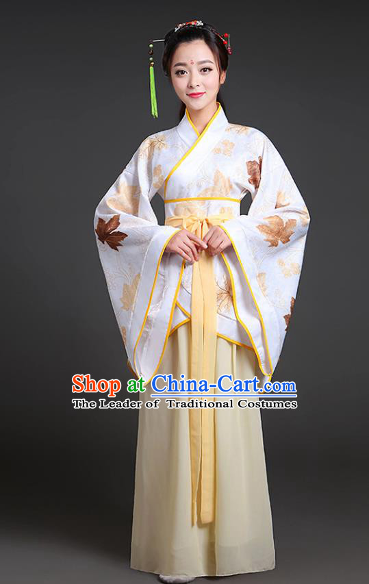 Chinese Ancient Drama Han Dynasty Princess Embroidered Yellow Hanfu Dress for Women