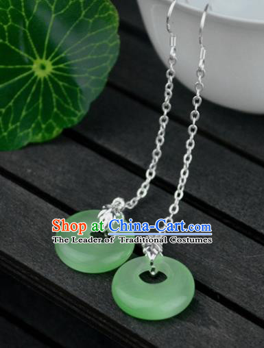 Chinese Traditional Ancient Green Peace Buckle Earrings Accessories Hanfu Eardrop for Women