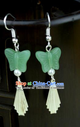Chinese Traditional Ancient Green Butterfly Earrings Accessories Hanfu Eardrop for Women