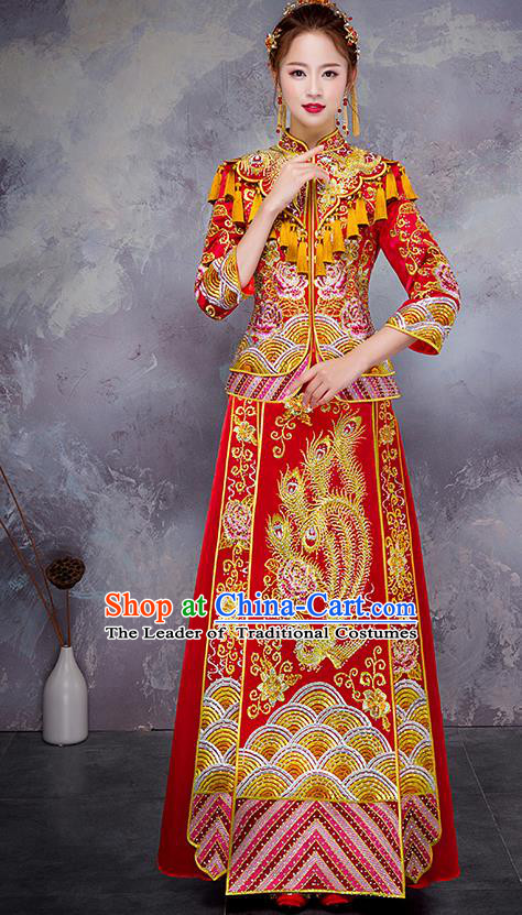 Chinese Traditional Embroidered Xiuhe Suit Ancient Bottom Drawer Wedding Dress for Women