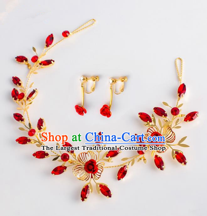 Chinese Ancient Hanfu Wedding Red Crystal Hair Clasp Hair Accessories Traditional Tassel Hairpins for Women