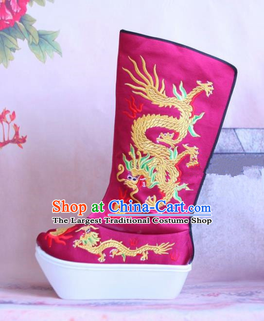 Chinese Traditional Beijing Opera Emperor Shoes Beijing Opera Takefu Rosy Embroidered Boots for Men