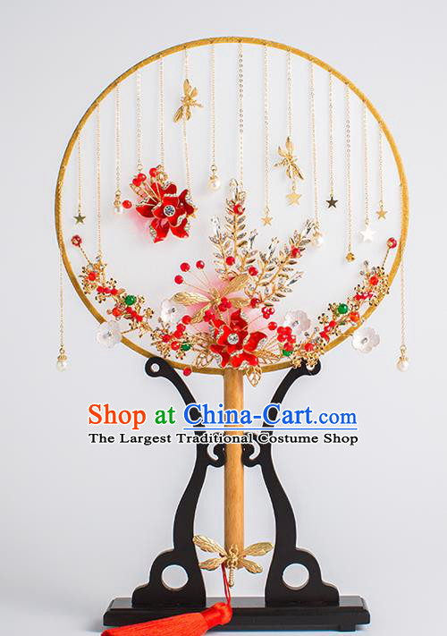 Chinese Traditional Palace Fans Ancient Bride Wedding Tassel Round Fans for Women