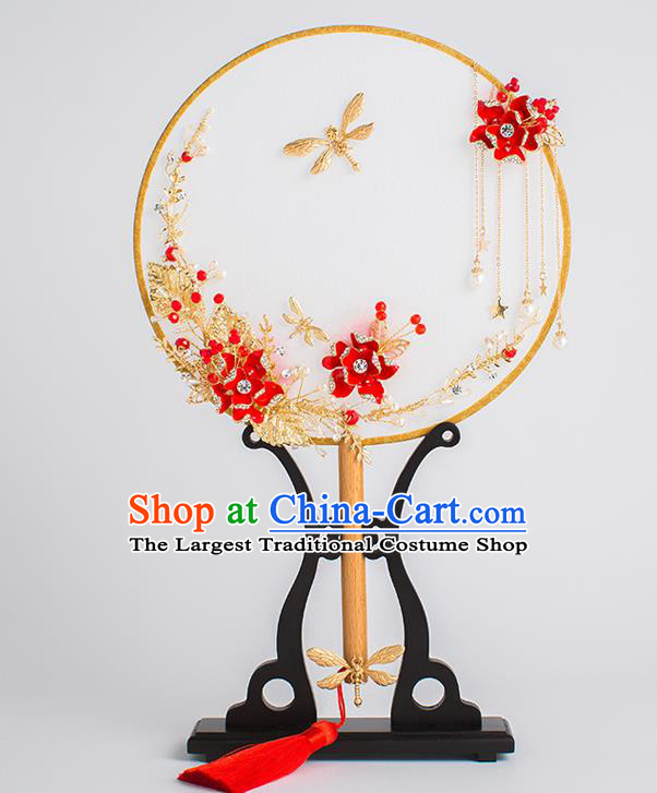 Chinese Traditional Palace Fans Ancient Bride Wedding Dragonfly Round Fans for Women