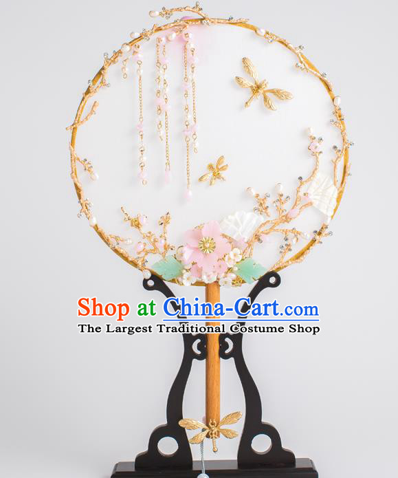 Chinese Traditional Palace Fans Ancient Bride Wedding Golden Dragonfly Round Fans for Women