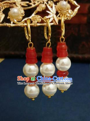 Chinese Ancient Agate Pearls Earrings Qing Dynasty Manchu Palace Lady Ear Accessories for Women