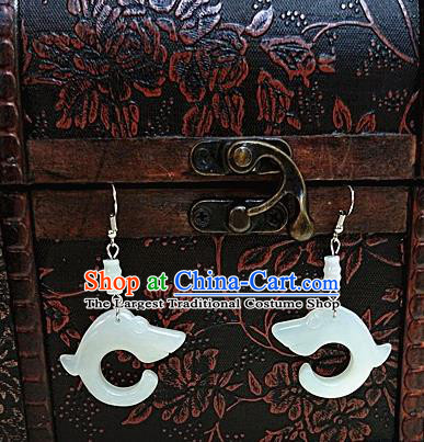 Chinese Ancient Jade Earrings Qing Dynasty Manchu Palace Lady Ear Accessories for Women