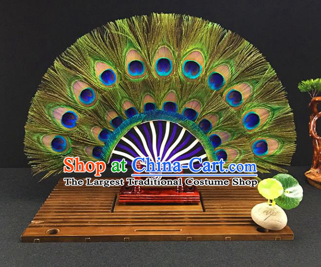 Chinese Traditional Craft Folding Fans Peacock Feather Fan for Women