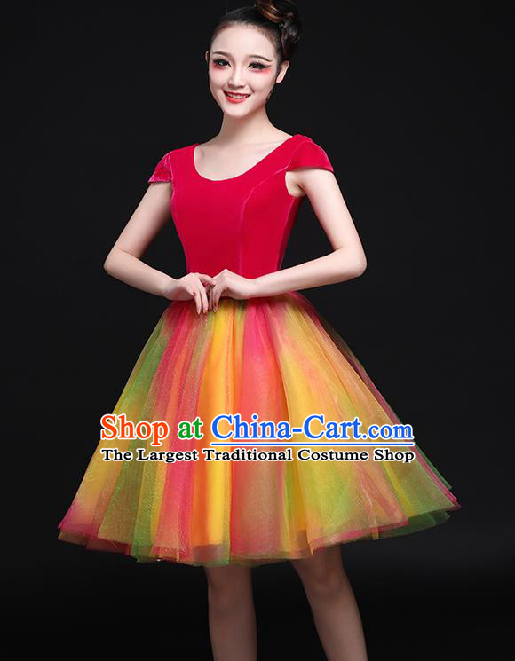 Professional Chorus Costumes Modern Dance Colorful Short Dress for Women
