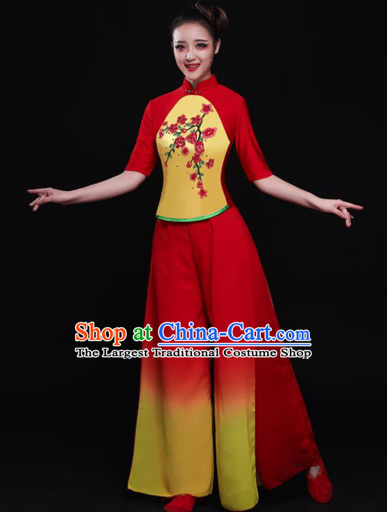 Chinese Traditional Classical Dance Yangko Red Dress Umbrella Dance Costume for Women