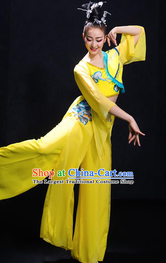 Chinese Traditional Classical Dance Fan Dance Yellow Dress Umbrella Dance Costume for Women